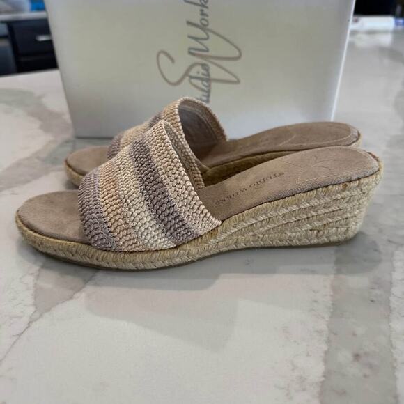 Studio Works Maddie Slide Espadrille Wedge Sandals Womens 8 Neutral Striped Band - Picture 3 of 10